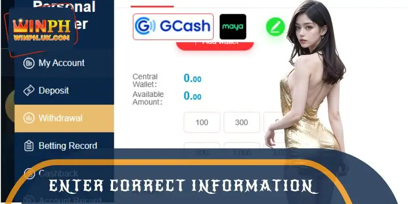 Enter information to withdraw